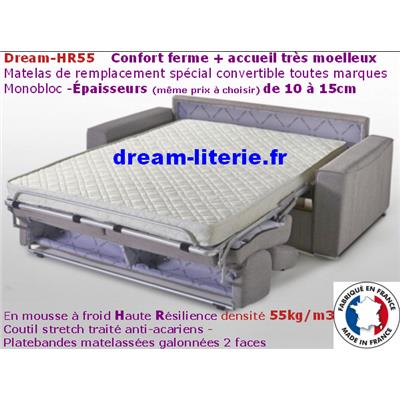 Matelas spécial convertible dream-HR55 de 141 à 160 x 180 à 200cm.