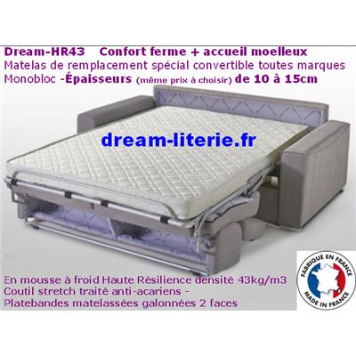 Matelas spécial convertible dream-HR43 de 121 à 140 x 180 à 200cm.