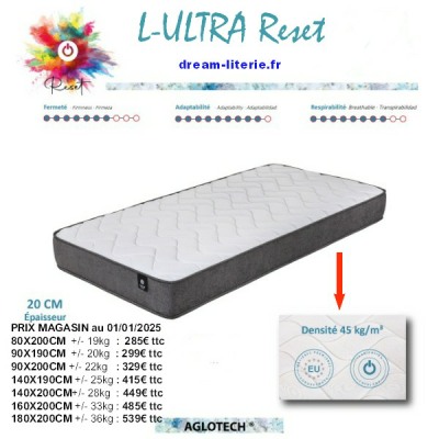 L-ULTRA Reset Matelas Densité extrème 45 KG/M3. 20CM