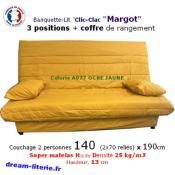CLIC-CLAC MARGOT 2, Couchage 140x190CM Mat.SOFAFLEX HD26kg/m3 Haut.13cm.