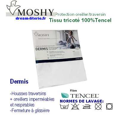 DERMIS Housse traversin-oreiller imperméable et respirable. Fermeture à glissière.