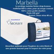 MARBELLA Bonnet. 30CM Protège-Matelas 100% coton poids.220g/m² (Sanfor). 