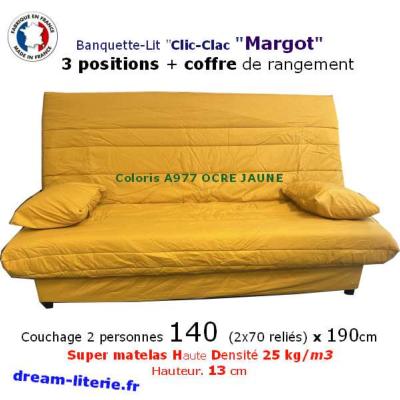 CLIC-CLAC MARGOT 2, Couchage 140x190CM Mat.SOFAFLEX HD26kg/m3 Haut.13cm.